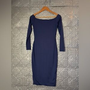 Kookai Size 2 Midnight Navy Blue Elwood Long sleeve Scoop neck Midi Dress